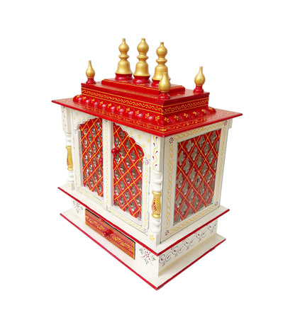 Hand Carved White Wooden Temple Red