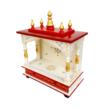 Handcrafted White Red Wooden Temple Wood