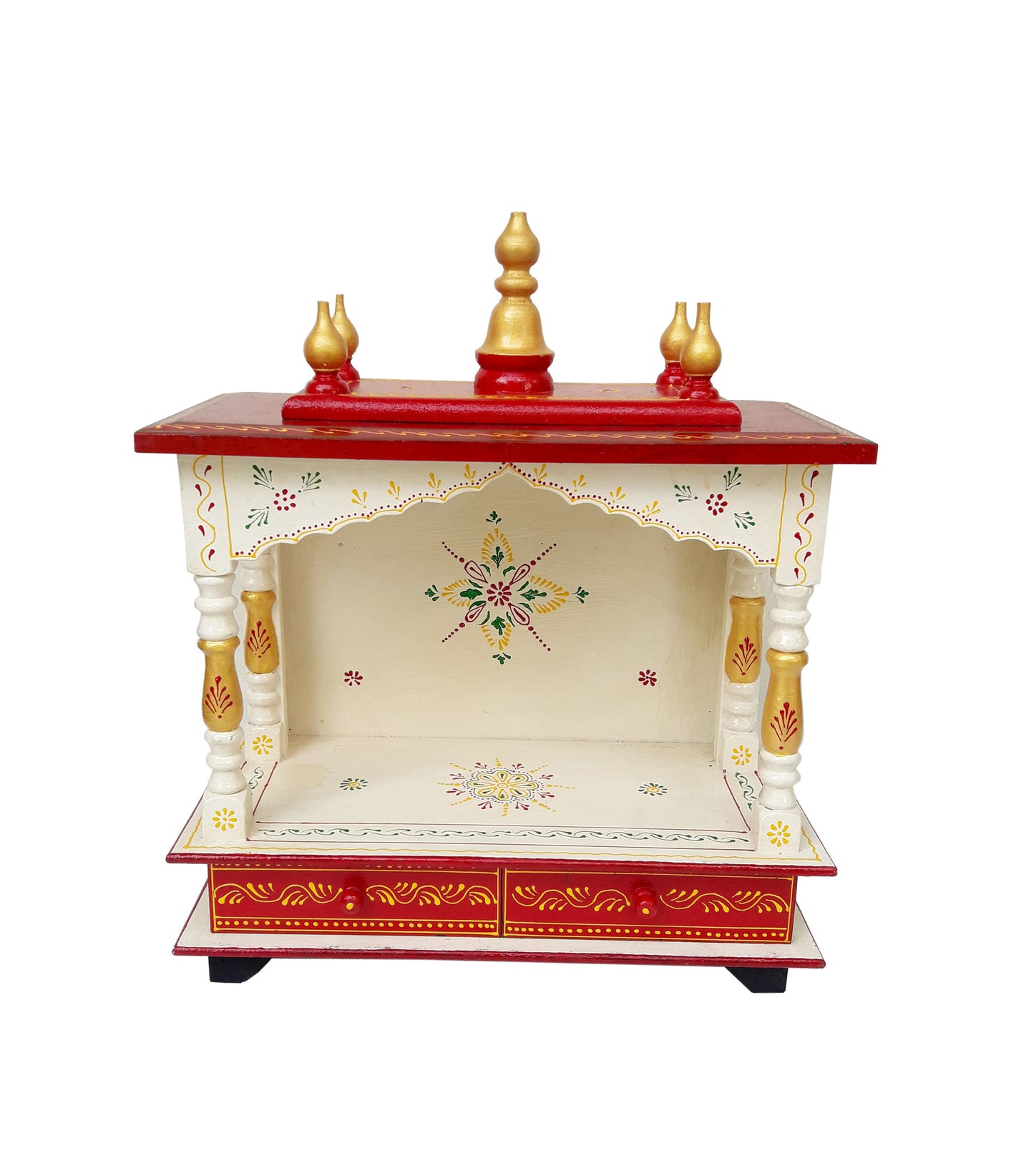 Handcrafted White Red Wooden Temple Wood