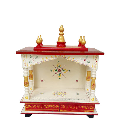 Handcrafted White Red Wooden Temple Wood