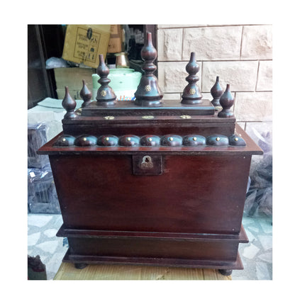 15" Wooden Mandir Brass Work Wooden