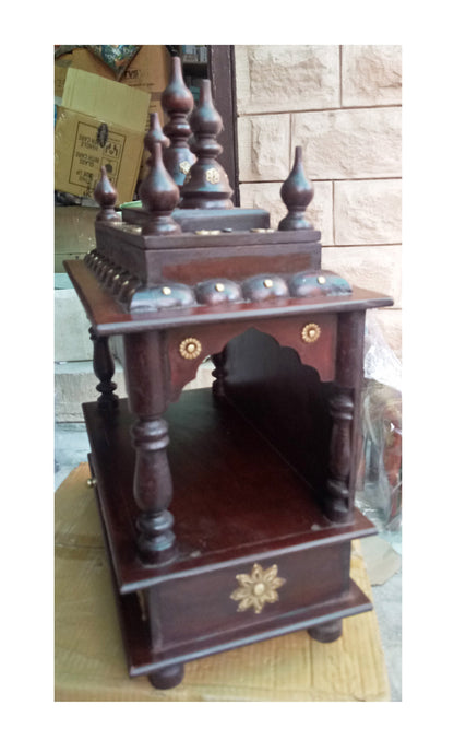 15" Wooden Mandir Brass Work Wooden