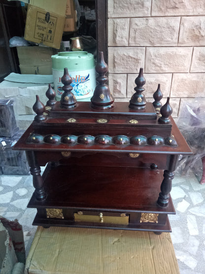 15" Wooden Mandir Brass Work Wooden