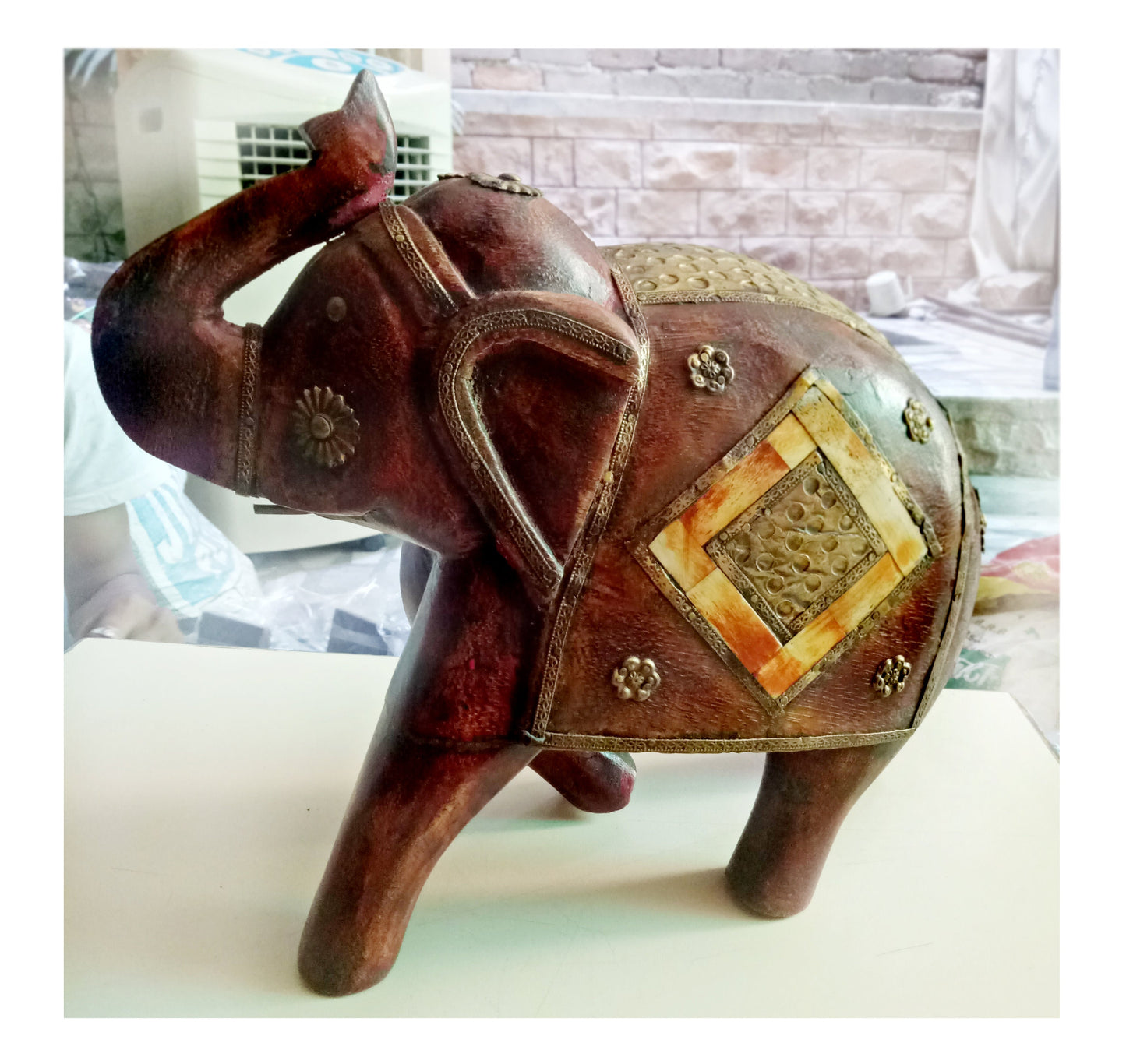 Brass Fitted Wooden Elephant With Model 1