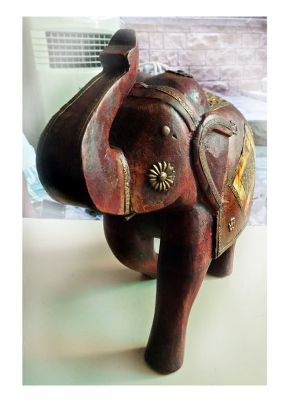 Brass Fitted Wooden Elephant With Model 1