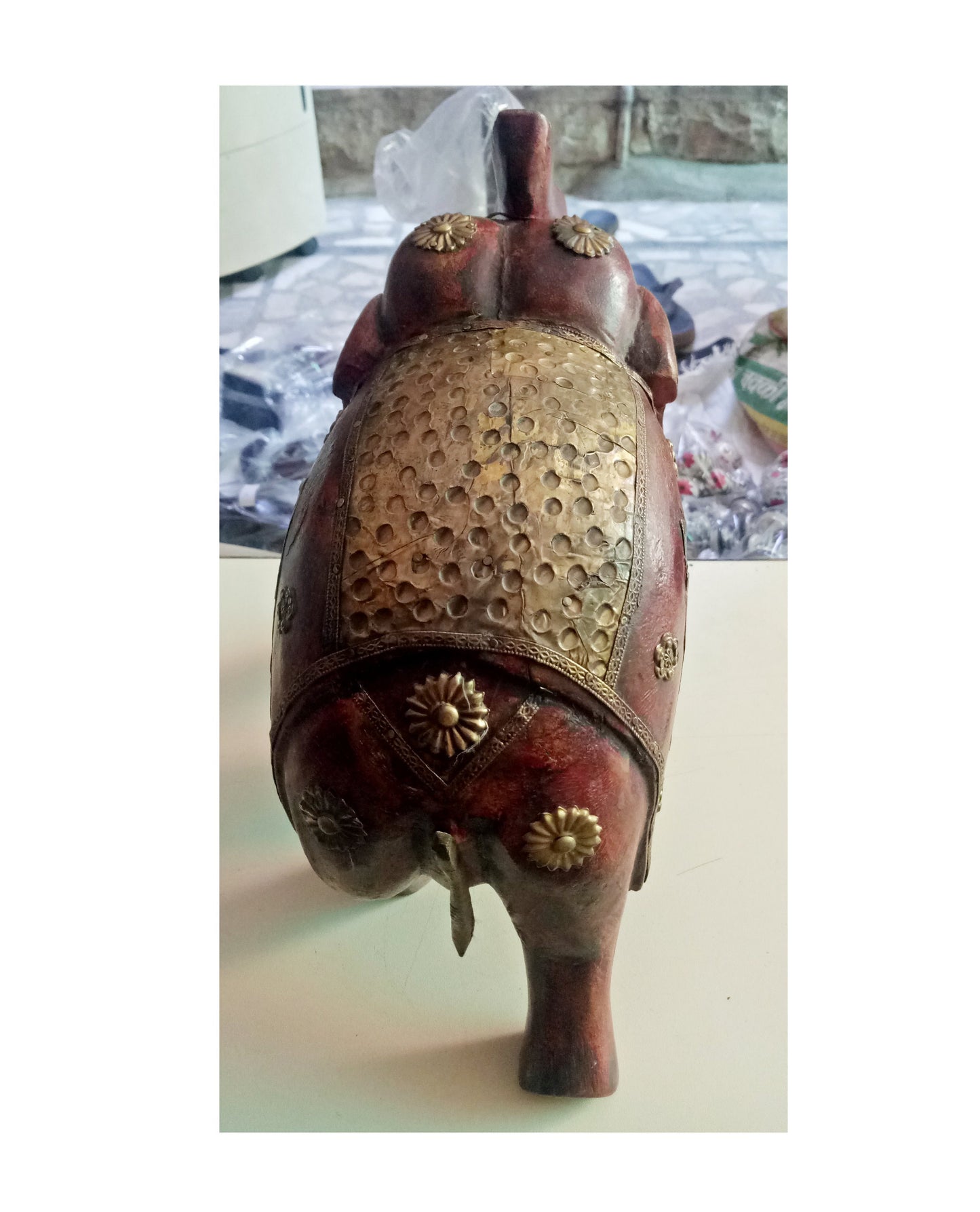 Brass Fitted Wooden Elephant With Model 1