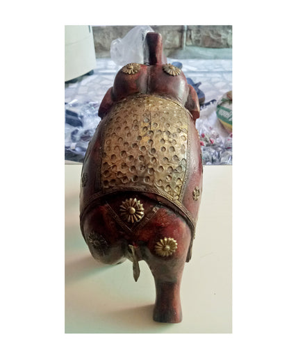 Brass Fitted Wooden Elephant With Model 1