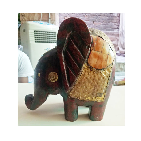 Wooden Painted Elephant With Brass Model 1
