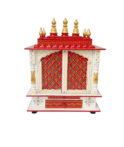 Hand Carved White Wooden Temple Red
