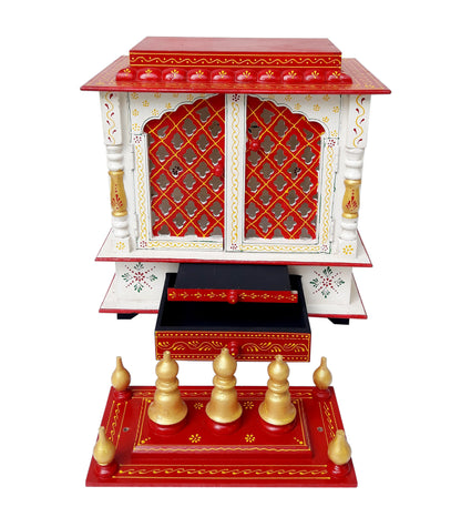 Hand Carved White Wooden Temple Red