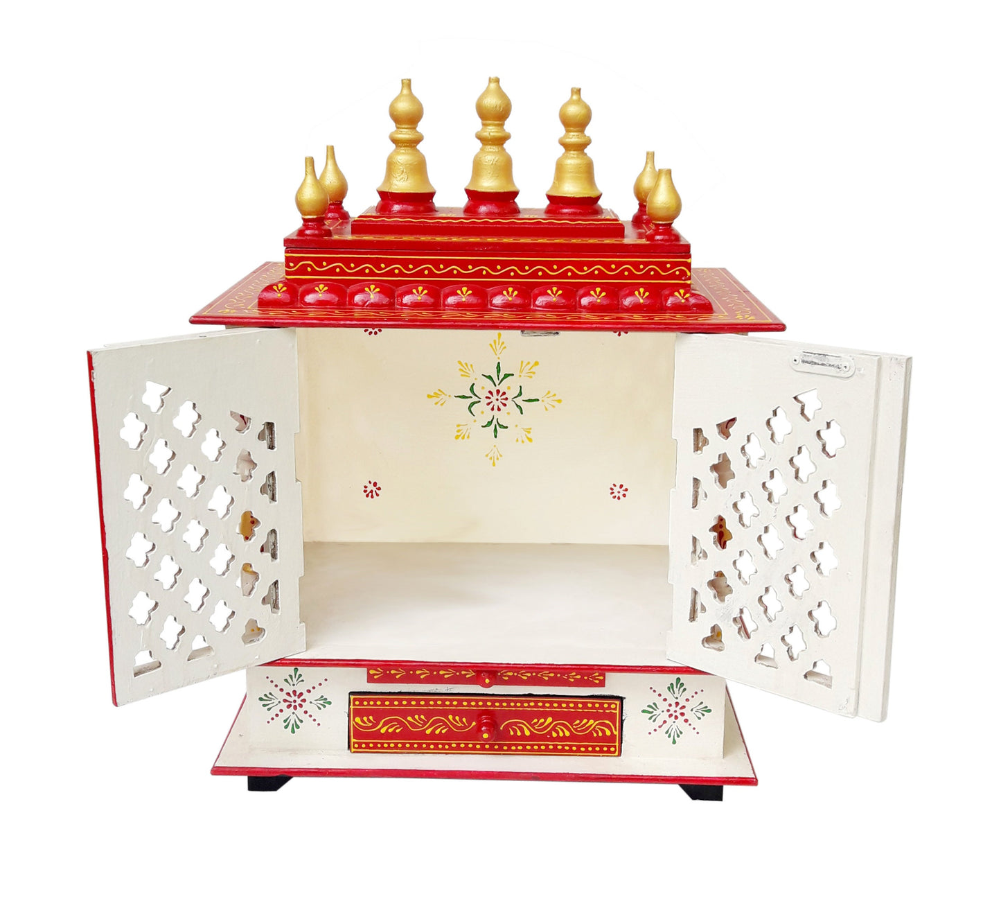 Hand Carved White Wooden Temple Red