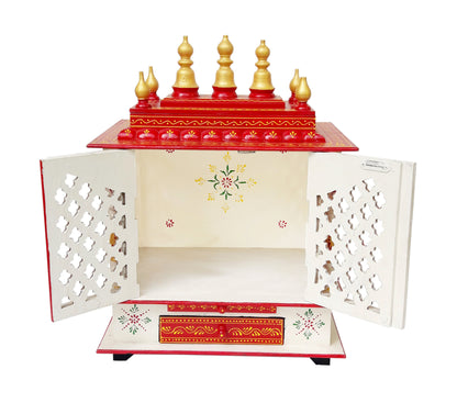 Hand Carved White Wooden Temple Red