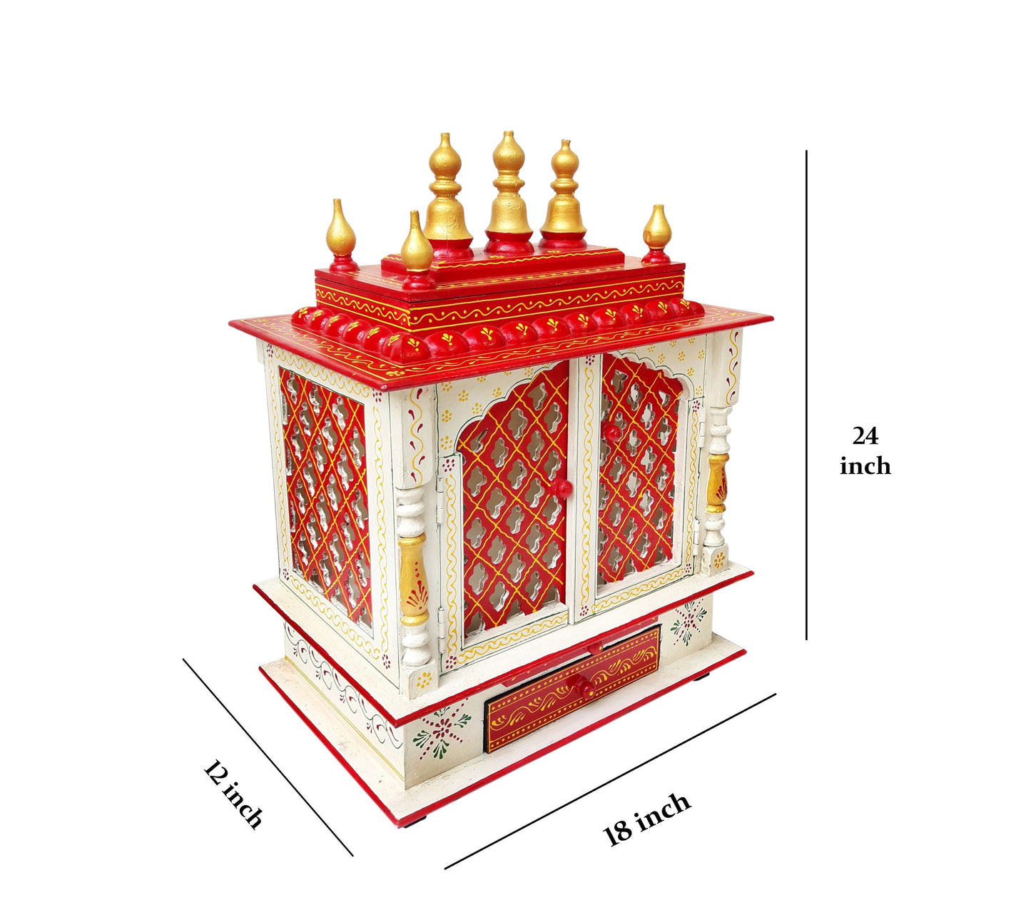 Hand Carved White Wooden Temple Red