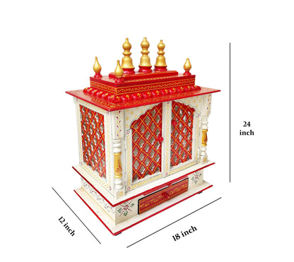 Hand Carved White Wooden Temple Red