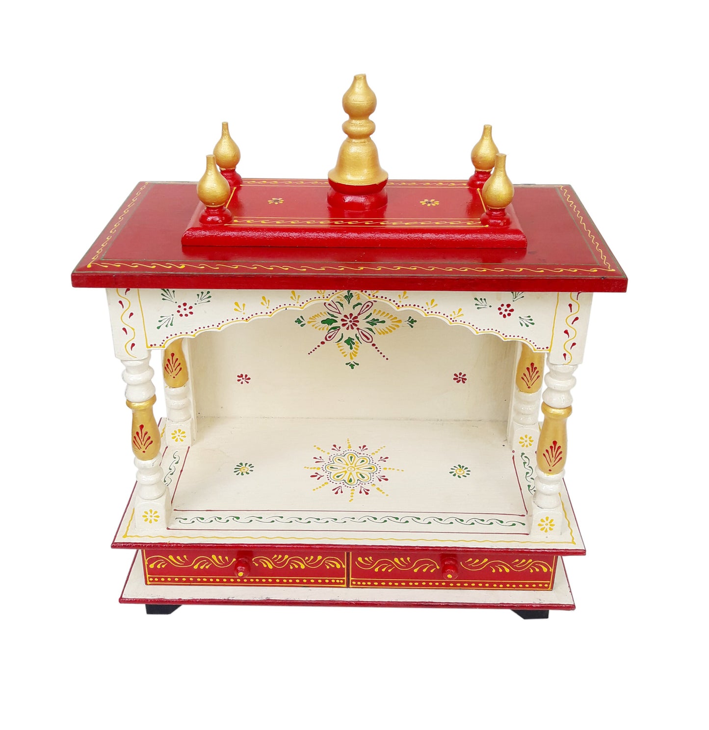Handcrafted White Red Wooden Temple Wood