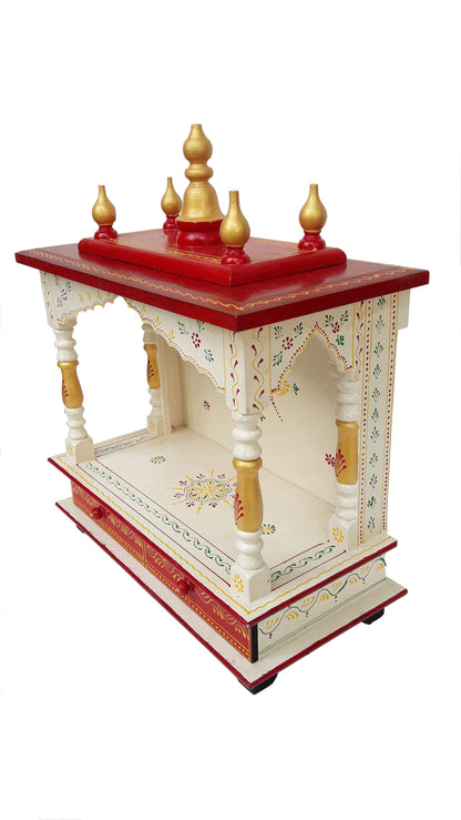 Handcrafted White Red Wooden Temple Wood