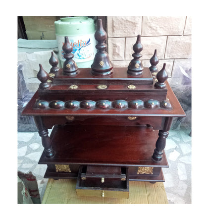 15" Wooden Mandir Brass Work Wooden