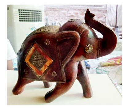 Brass Fitted Wooden Elephant With Model 1