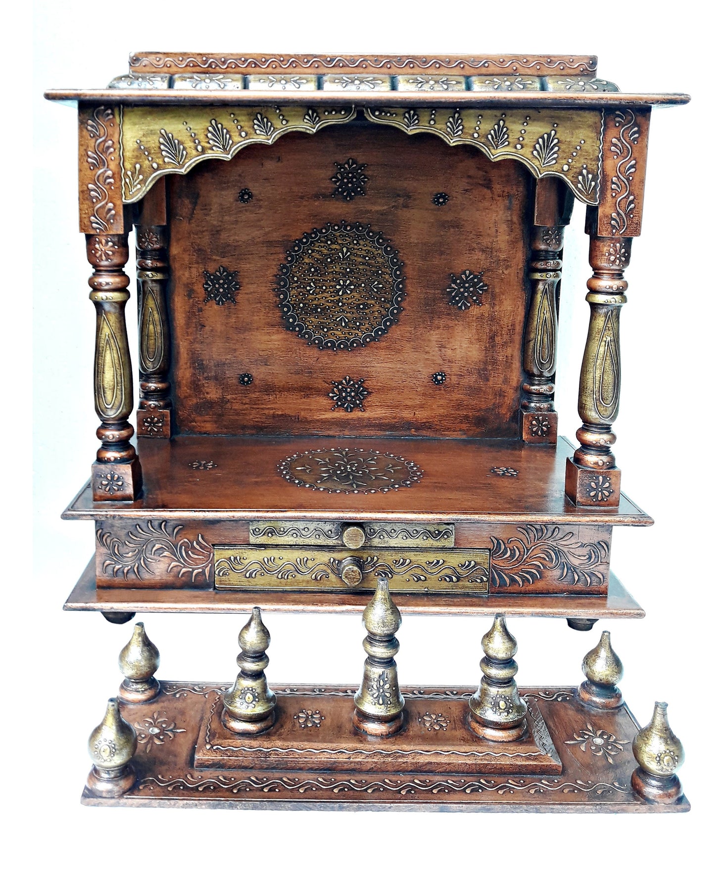 Handmade Copper Wooden Temple Mandir