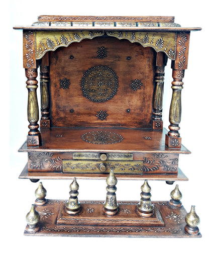 Handmade Copper Wooden Temple Mandir