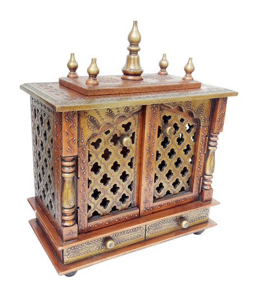 Wooden Temple Mandir Hindu Handcrafted White Golden
