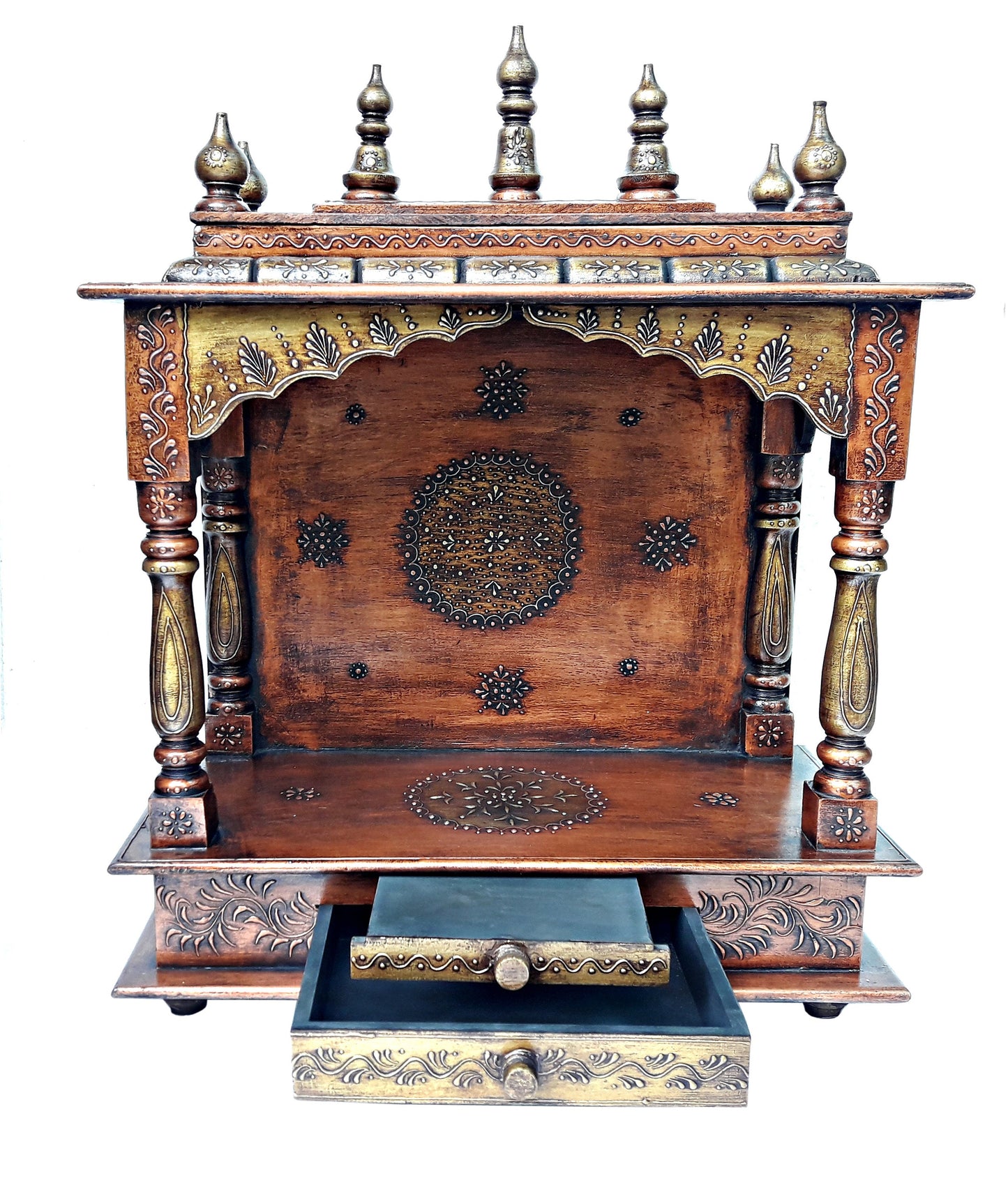 Handmade Copper Wooden Temple Mandir