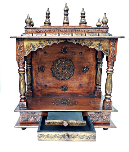 Handmade Copper Wooden Temple Mandir