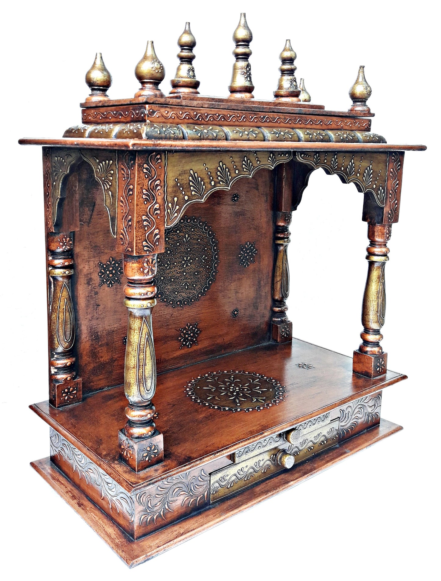 Handmade Copper Wooden Temple Mandir