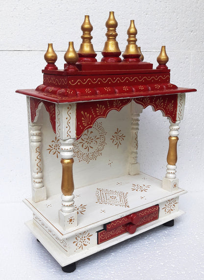 Wooden Mandir Temple In Wine Red and White Colour!