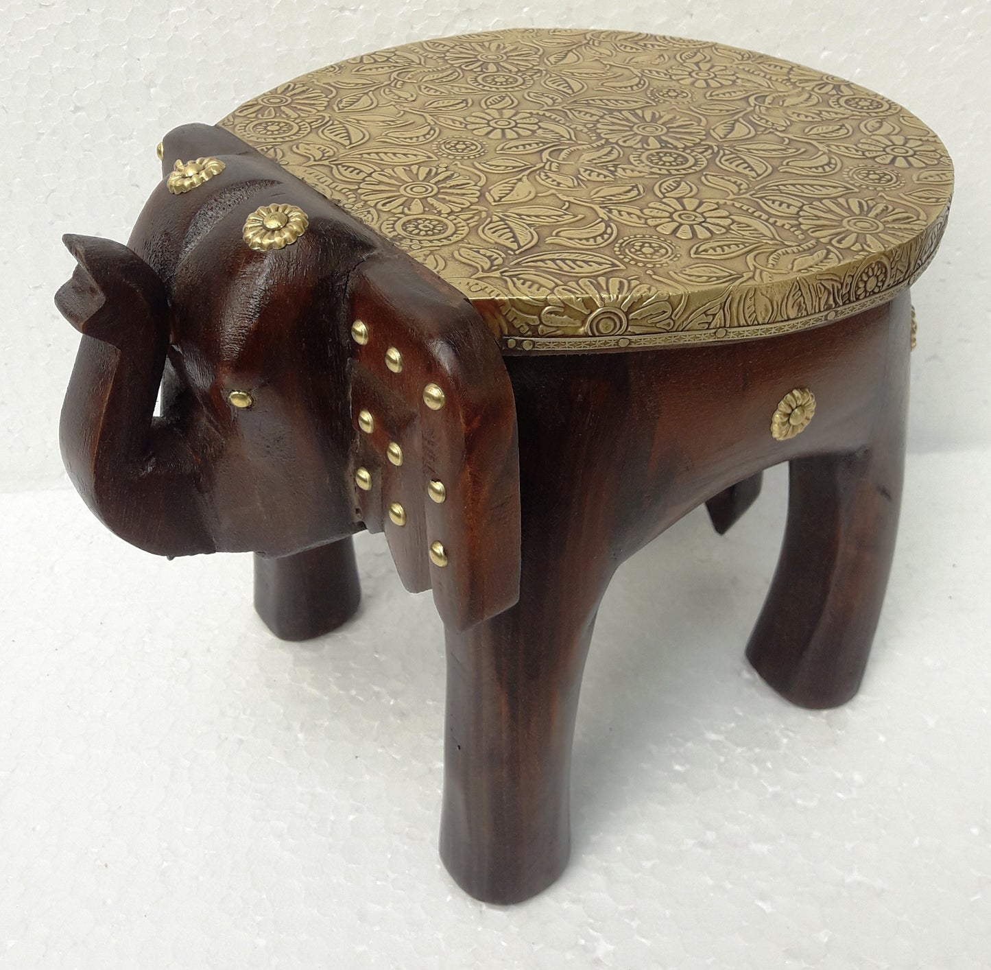 Handcrafted Tribal Elephant Stool with Metal Fitted