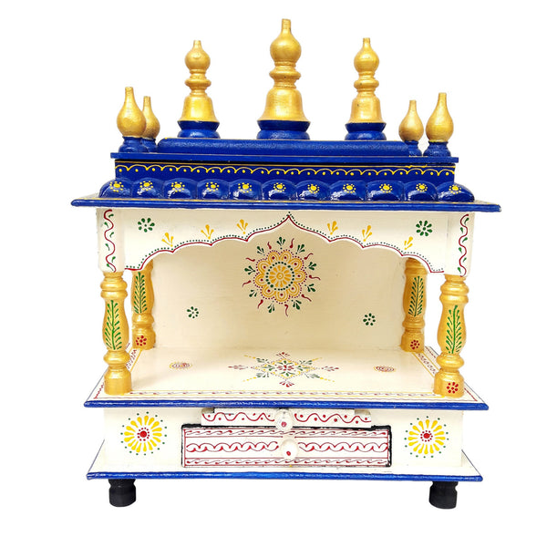 Wooden Temple Hindu Mandir Handmade Red & Blue