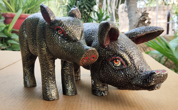 Wooden Pig Statue Wood Figurine Model 1 :-