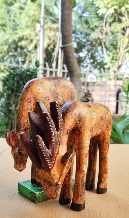 Cute Wooden Reindeer Deer Statues Model 1
