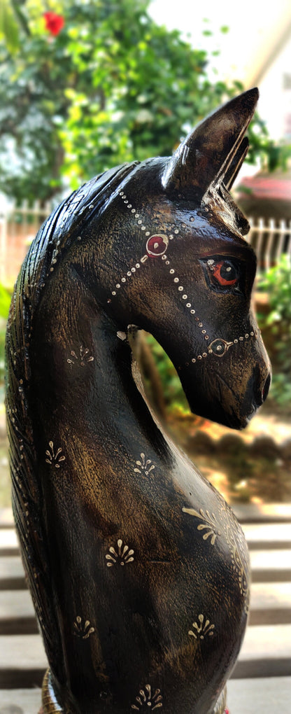 Wooden Hand Carved Horse Bookends Model 1