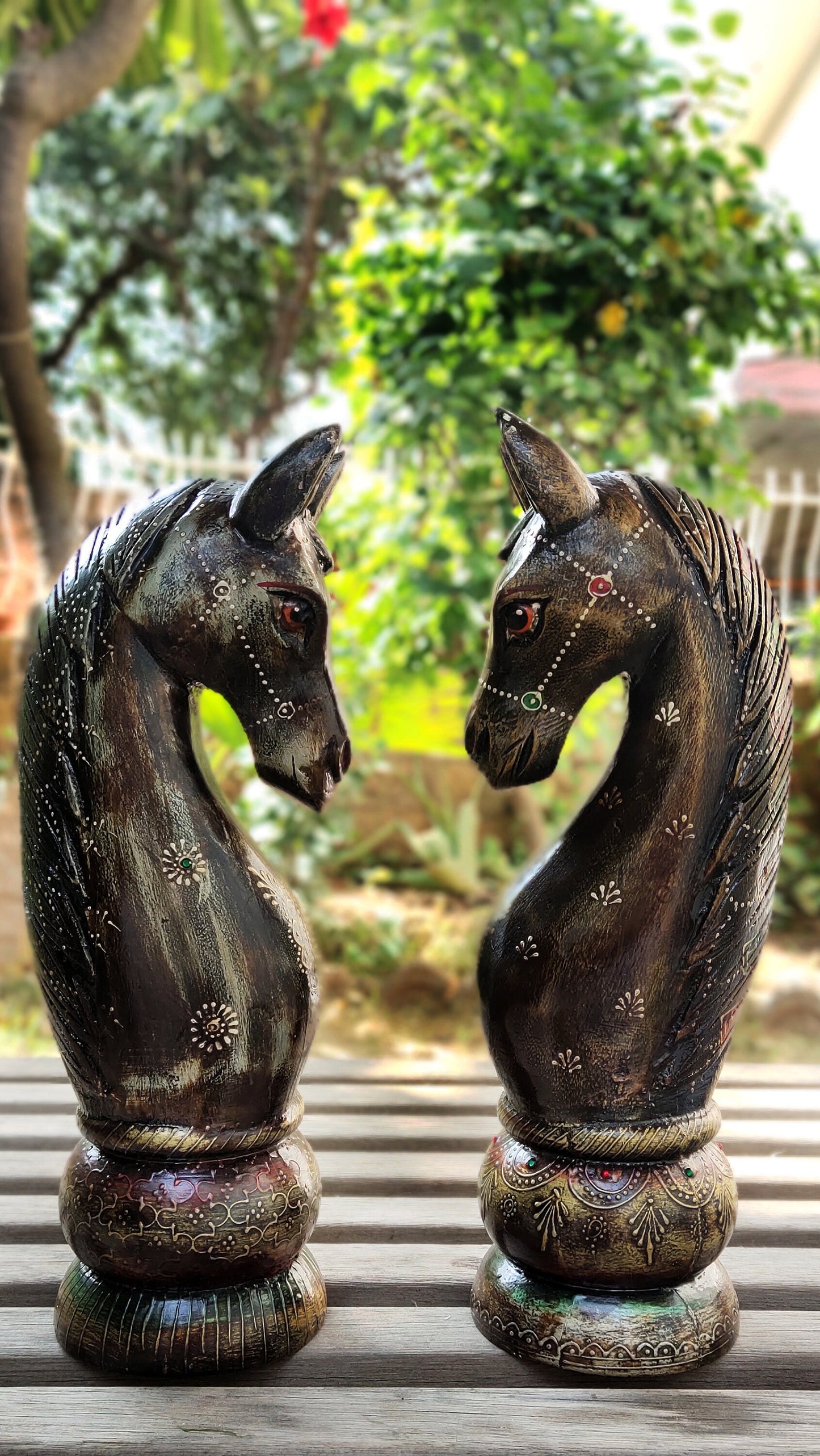Wooden Hand Carved Horse Bookends Model 1