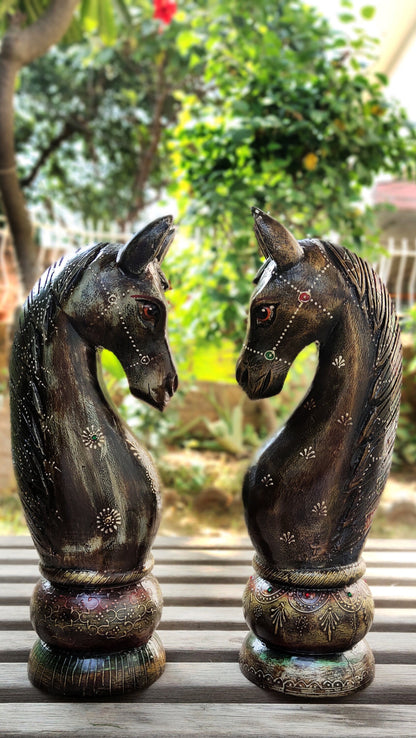 Wooden Hand Carved Horse Bookends Model 1