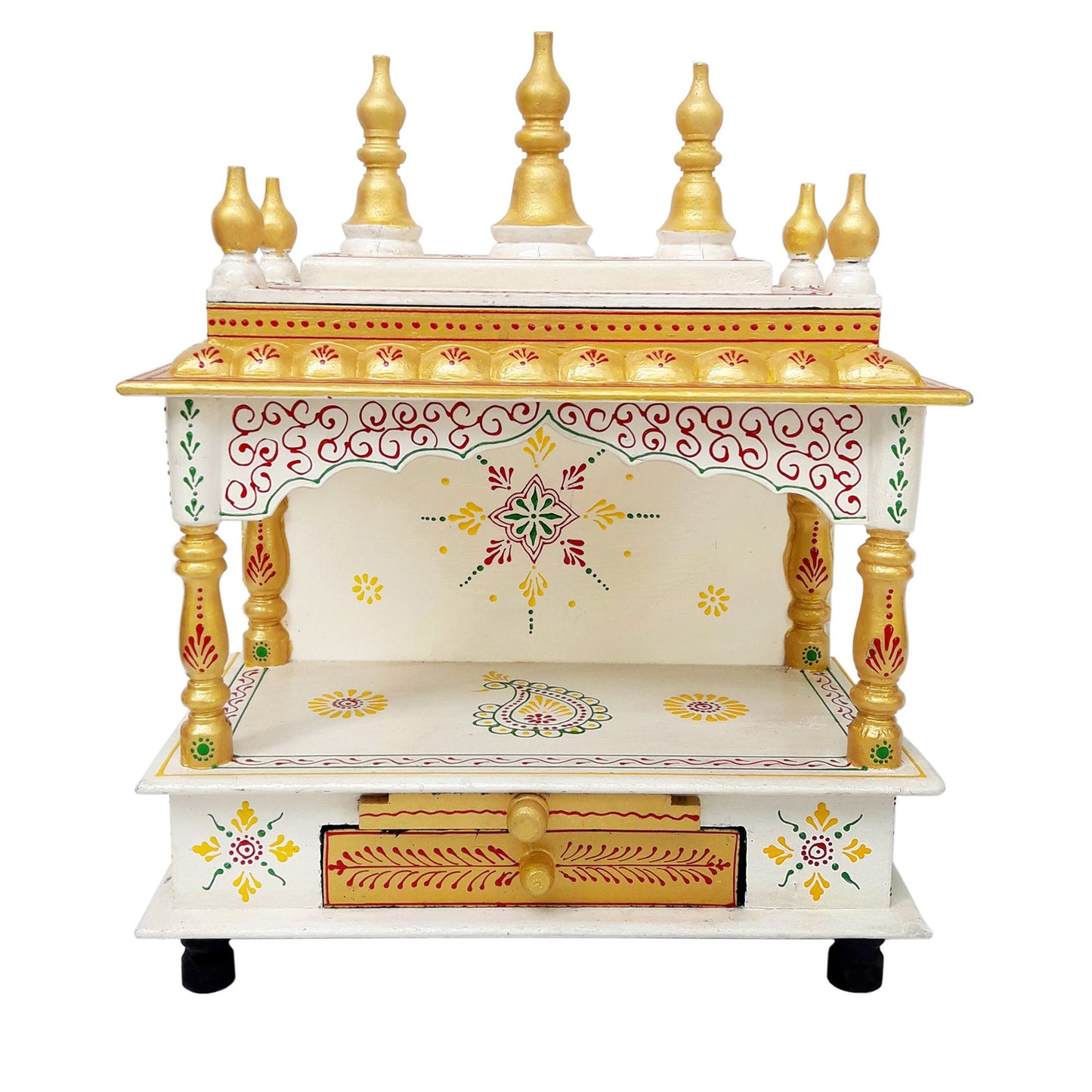 Wooden Temple Hindu Mandir Handmade Red & Blue