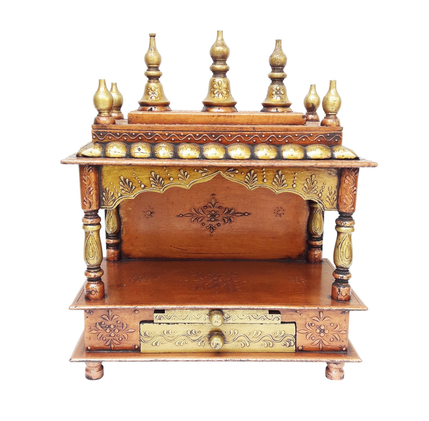 Wooden Temple Hindu Mandir Handmade Red & Blue