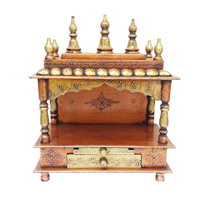 Wooden Temple Hindu Mandir Handmade Red & Blue