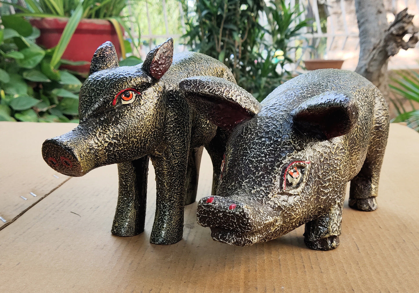 Wooden Pig Statue Wood Figurine Model 1 :-