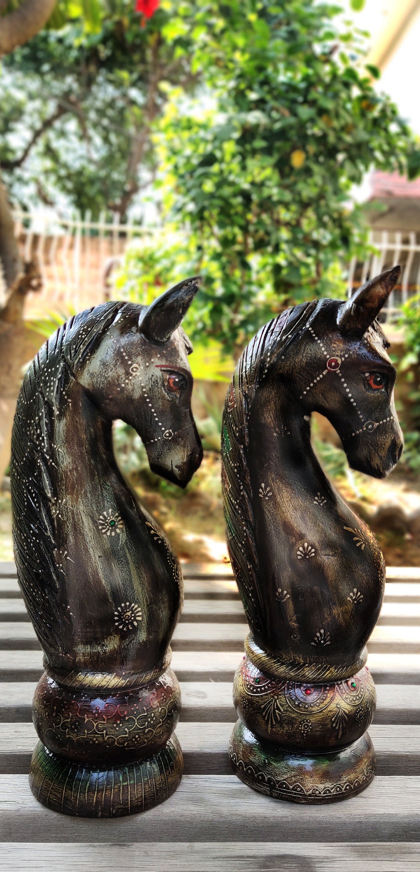 Wooden Hand Carved Horse Bookends Model 1