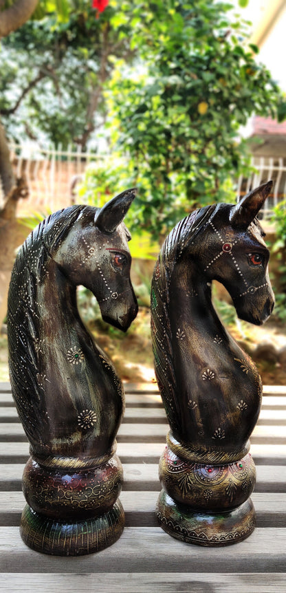 Wooden Hand Carved Horse Bookends Model 1