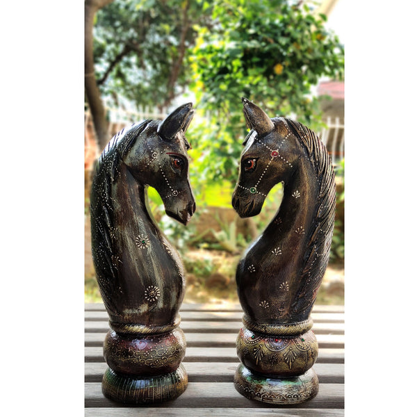 Wooden Hand Carved Horse Bookends Model 1