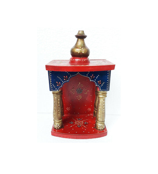 Wooden Home Temple Mandir Wall Mount Pooja Ghar Mandapam for Worship Handmade Hand Painted Traditional Indian Folk Art Small Table Temple