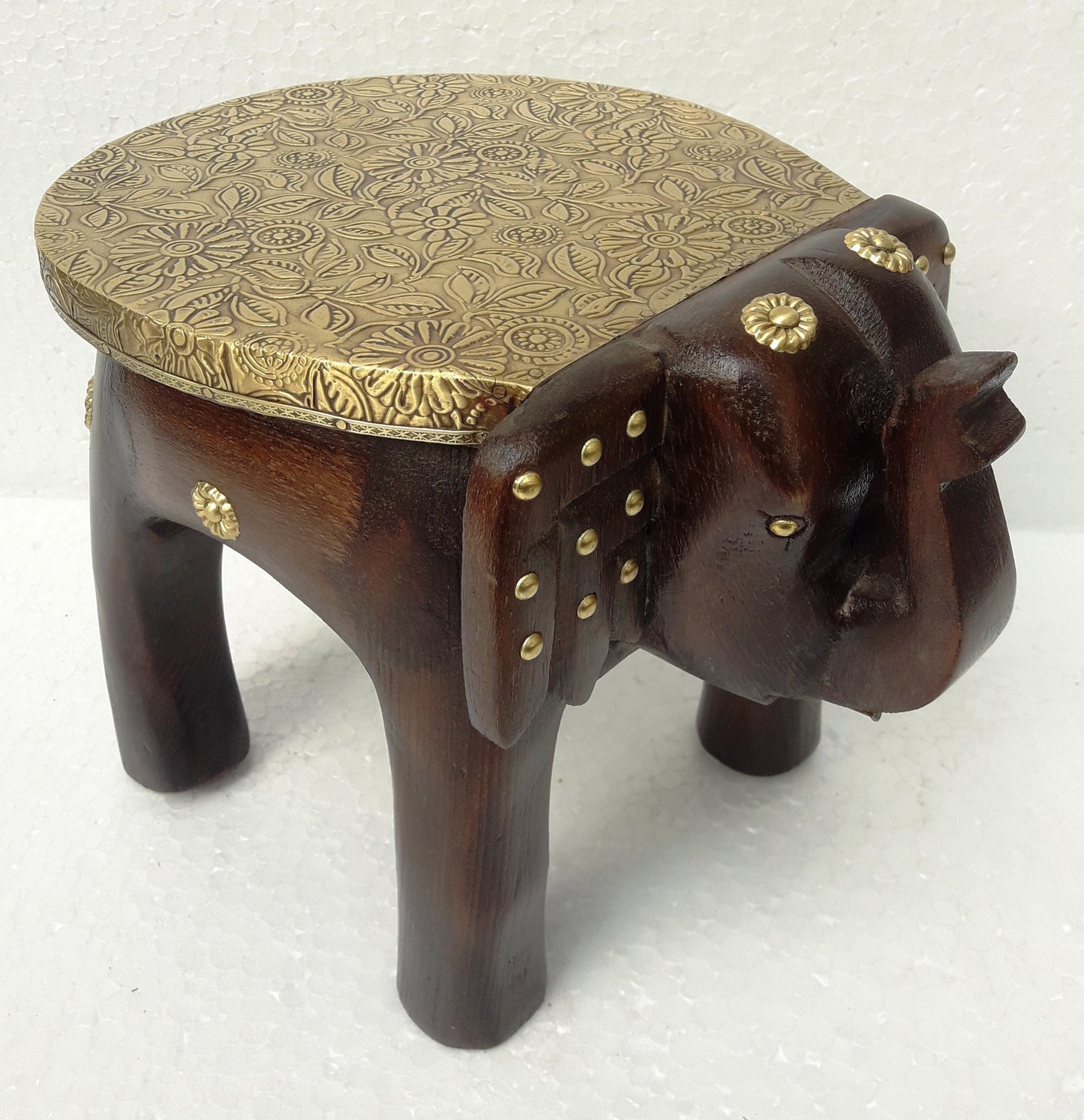 Handcrafted Tribal Elephant Stool with Metal Fitted