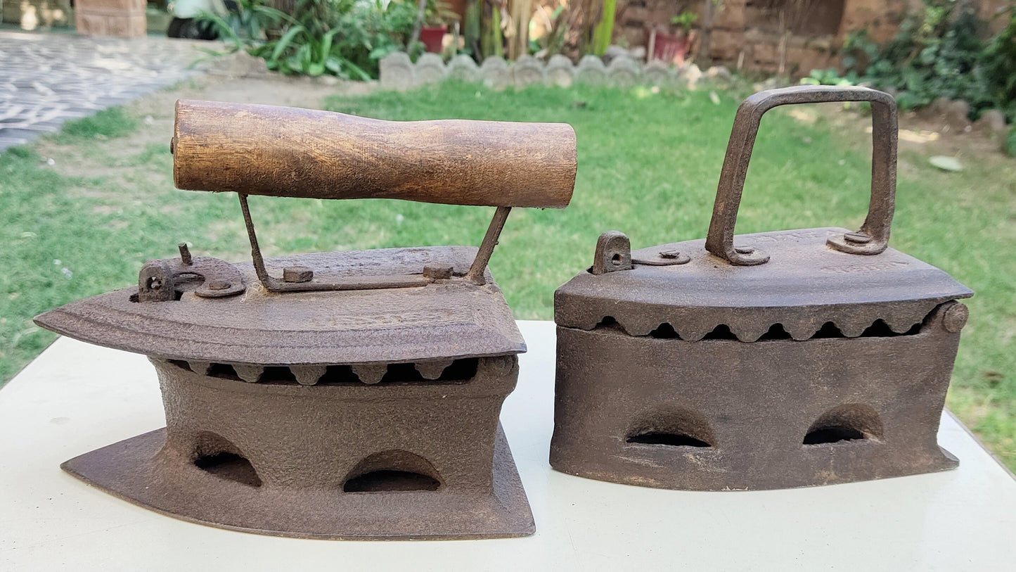 Antique Iron Vintage Old Charcoal Model 1 ( Set Of 2 )