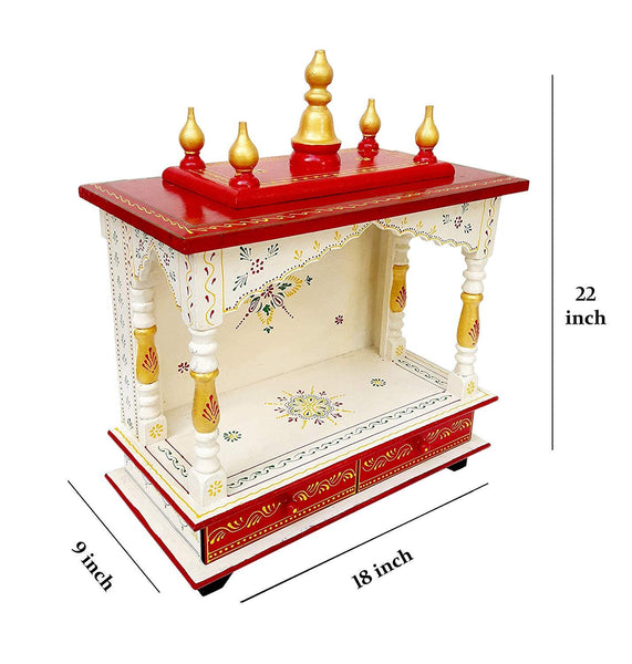 Handcrafted White Red Wooden Temple Wood