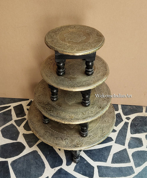 Indian Wooden Brass Fitted Designer Bajot