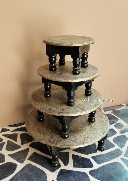 Indian Wooden Brass Fitted Designer Bajot