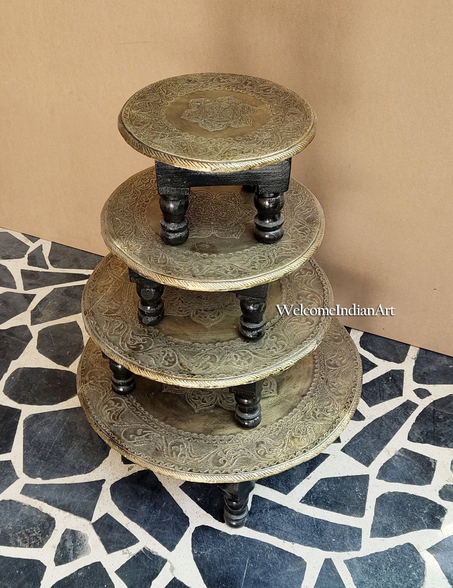 Indian Wooden Brass Fitted Designer Bajot